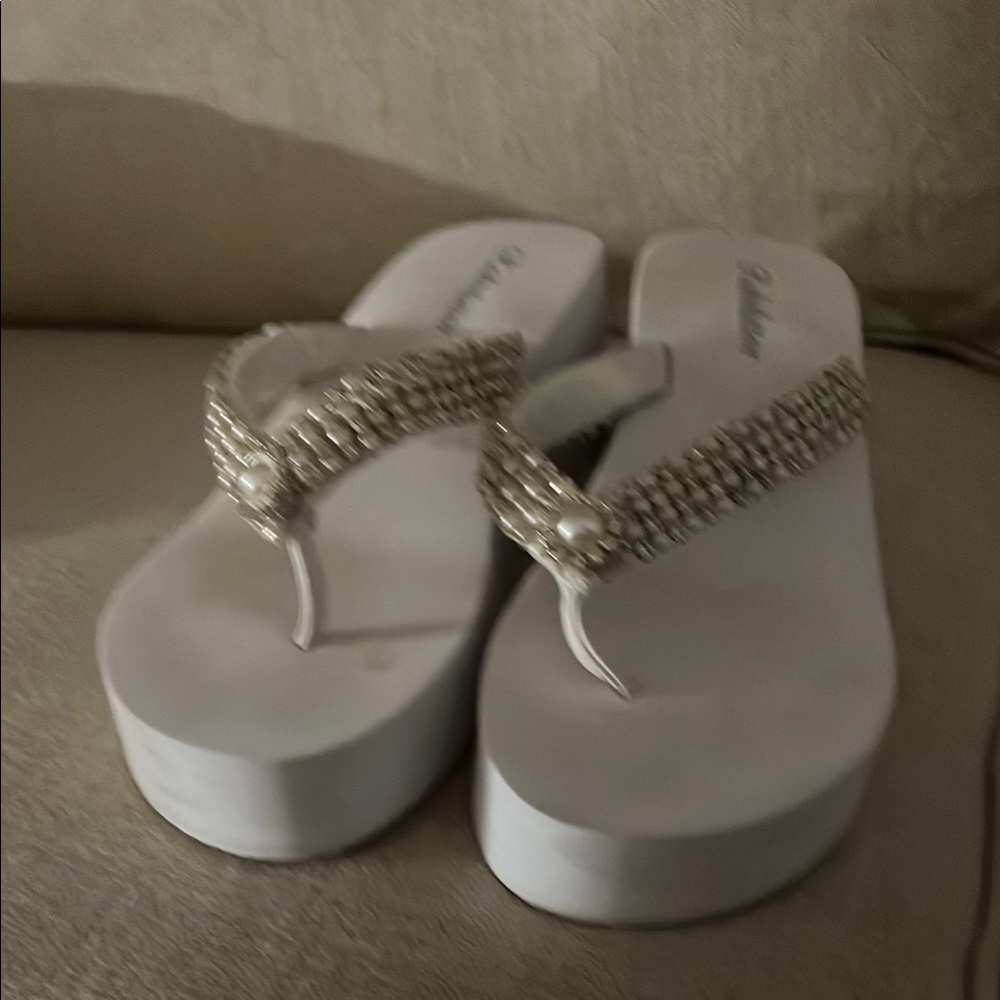 White Beaded Platform Sandals